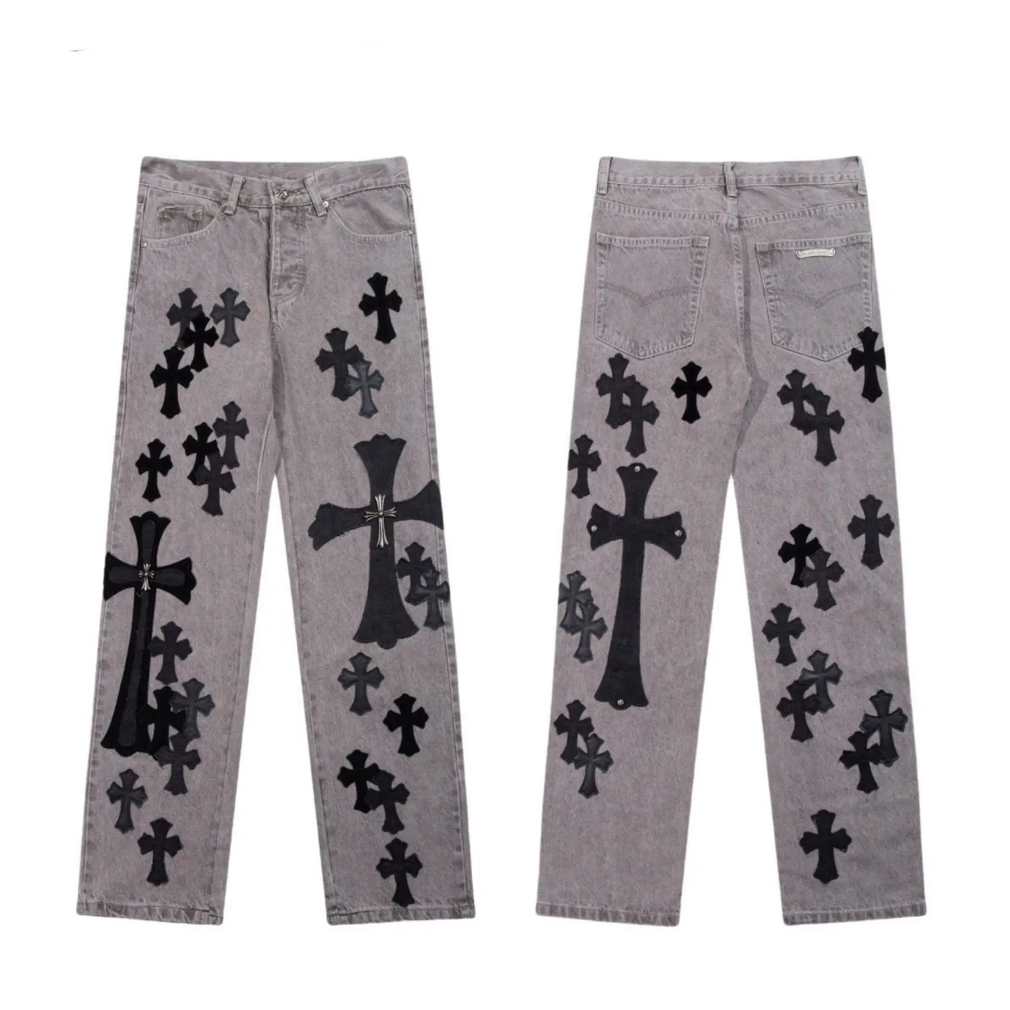 P300 💰 (Top version) Chrome Hearts Gray Cow King Jeans Multi-Leather Standard Work Jeans CH Jeans All need to be washed and then disassembled and hand-stitched with sheepskin cross leather and then spliced to complete. The whole process is too complicated to describe. About Chrome Hearts This is an extremely luxurious fashion brand that can also be called the nobility of the high street. It has always been an exclusive brand for some hipsters or the rich second generation. Compared with ordinary high streets, it is more luxurious and noble. Compared with luxury brands, it has a more fashionable personality. It has always been a brand that I have a special liking for. Color: Gray Size: 28-30-32-34-36 (corresponding to S-M-L-XL-XXL)